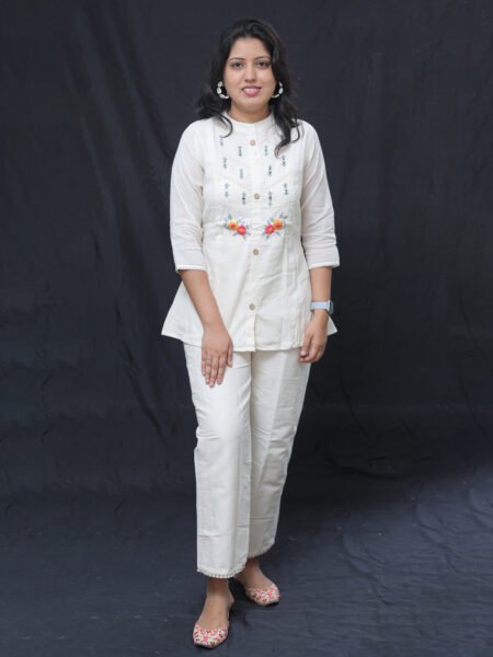 Floral Button Down Short Top With Mandarin Collar