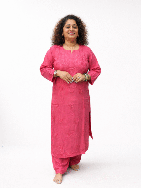 Salmon Pink Chikankari Kurta Set