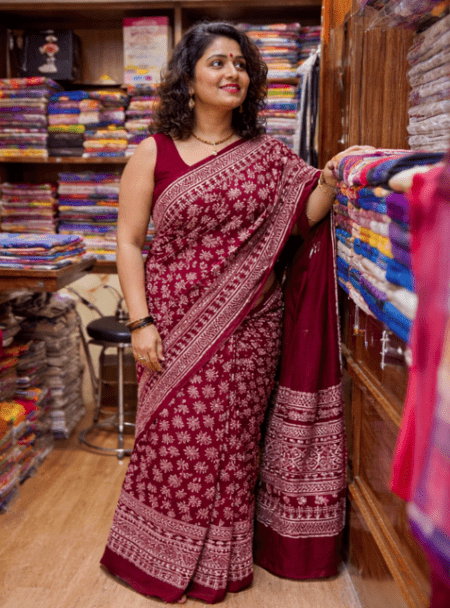 Hand Block Print Mulmul Cotton Saree - Soft Handloom Summer Saree for Women
