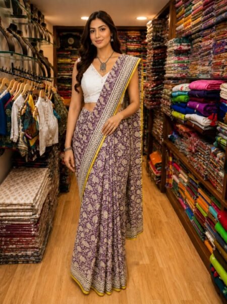 Purple Paisley Mulmul Saree