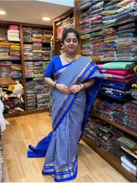 Blue Ilkal Checks Saree with Chikki Paras Border