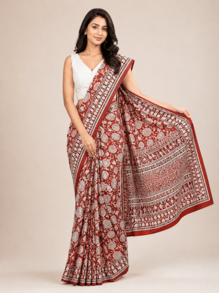 Floral-Rust-Red-Mulmul-Saree