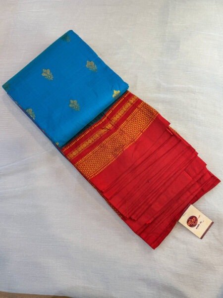 Handloom Gadwal Silk Saree - Royal Blue & Red Zari Border