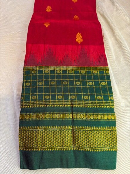 Handloom Gadwal Silk Saree - Red & Green Traditional Border