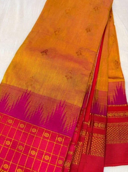 Handloom Gadwal Silk Saree - Mustard Yellow & Pink Border