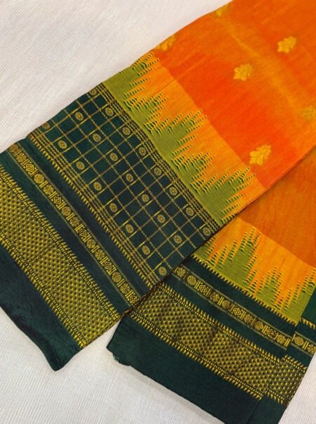 Handloom Gadwal Silk Saree - Yellow & Olive Green Border