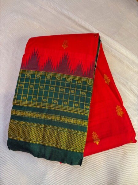Handloom Gadwal Silk Saree - Red & Green Contrast Border