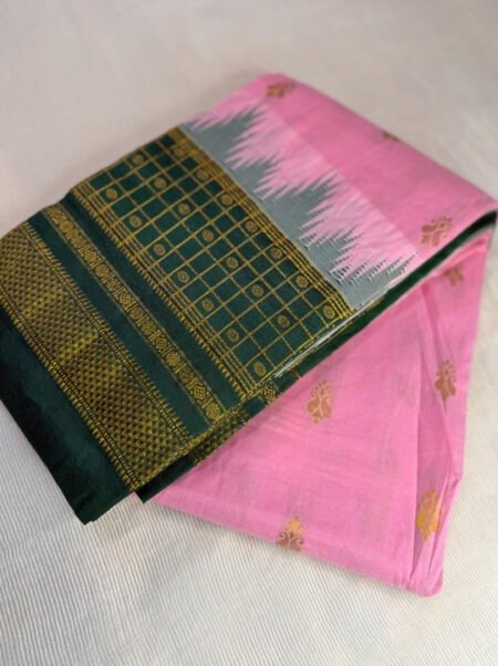 Handloom Gadwal Silk Saree - Baby Pink & Olive Green