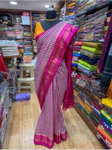 Handloom Ilkal Cotton Silk Sarees - Rani Pink