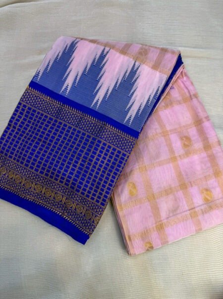 Handloom Gadwal Silk Saree - Lavender Pink & Royal Blue