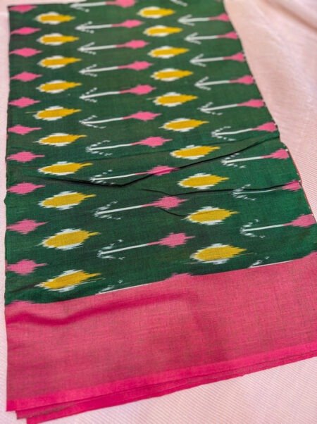 Pure Handloom Ikkat Saree Bottle Green Rani Pink