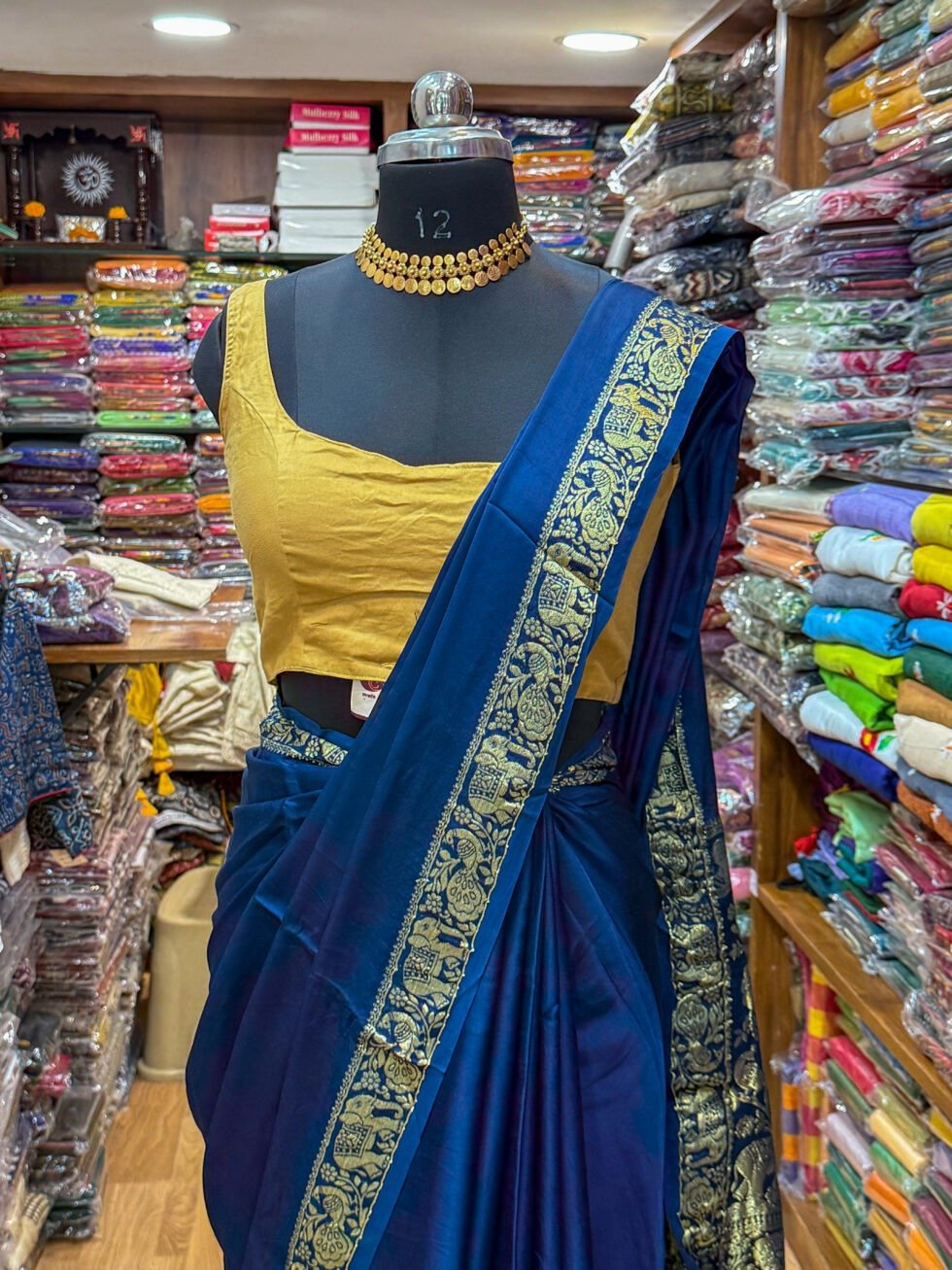 Royal-Blue-Modal-Silk Saree-with-Zari-Border-aditicollection
