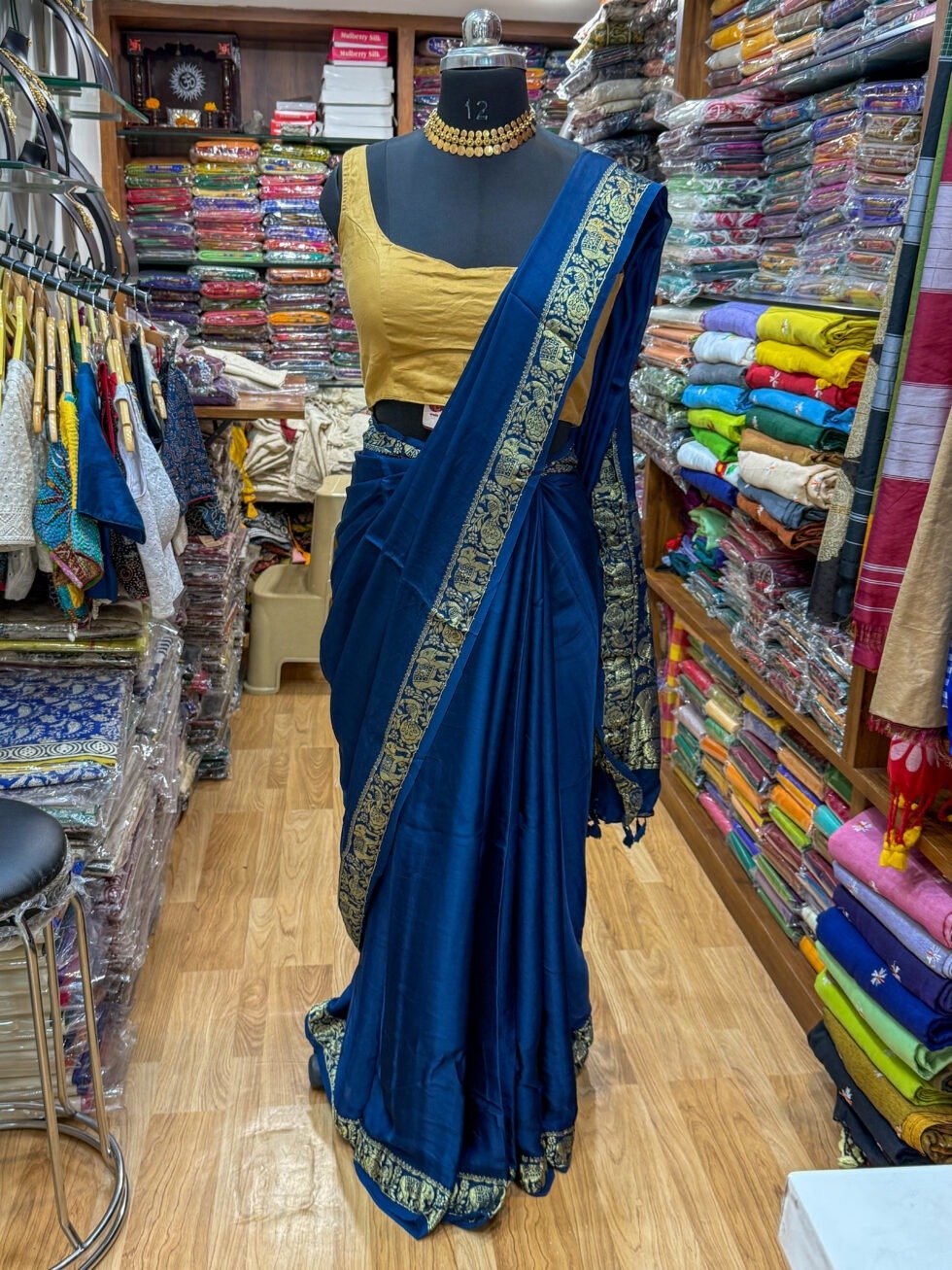 Royal-Blue-Modal-Silk Saree-with-Zari-Border-shop
