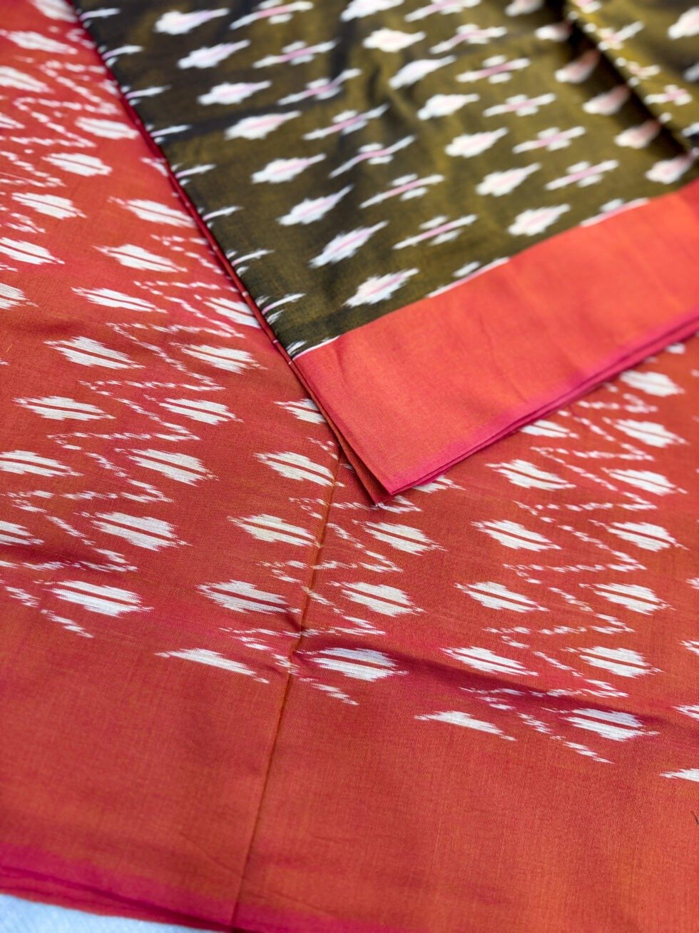 Pure Handloom Ikkat Saree Coffee Brown
