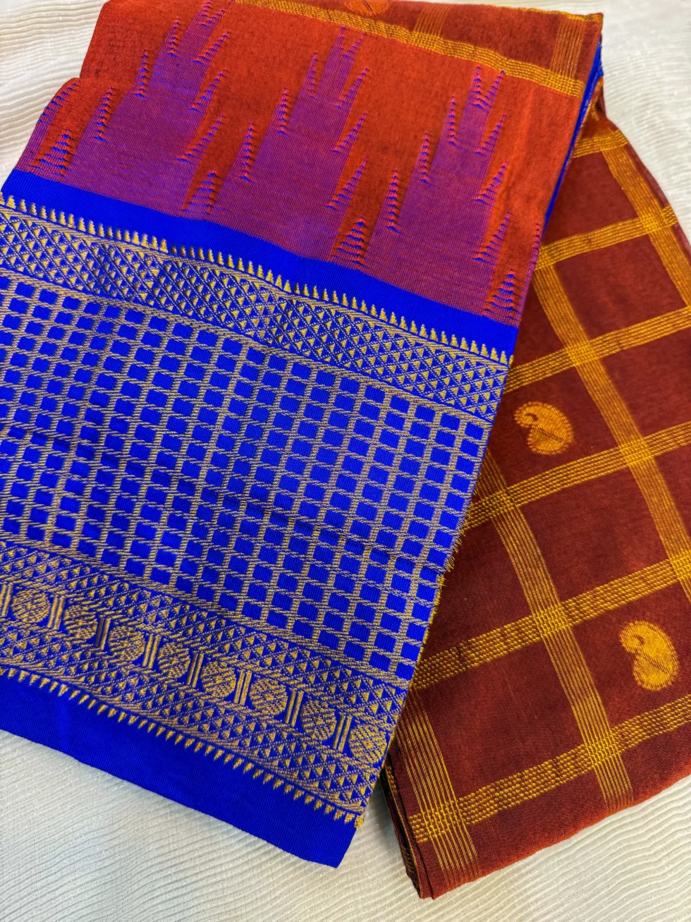 handloom-gadwal-silk-saree-coffee-brown-royal-blue-checks