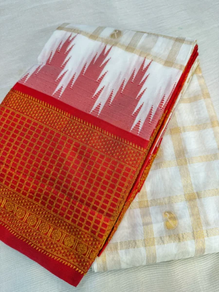 handloom-gadwal-silk-saree-in-ivory-white-and-vermilion-red-with-rich-gold-zari-