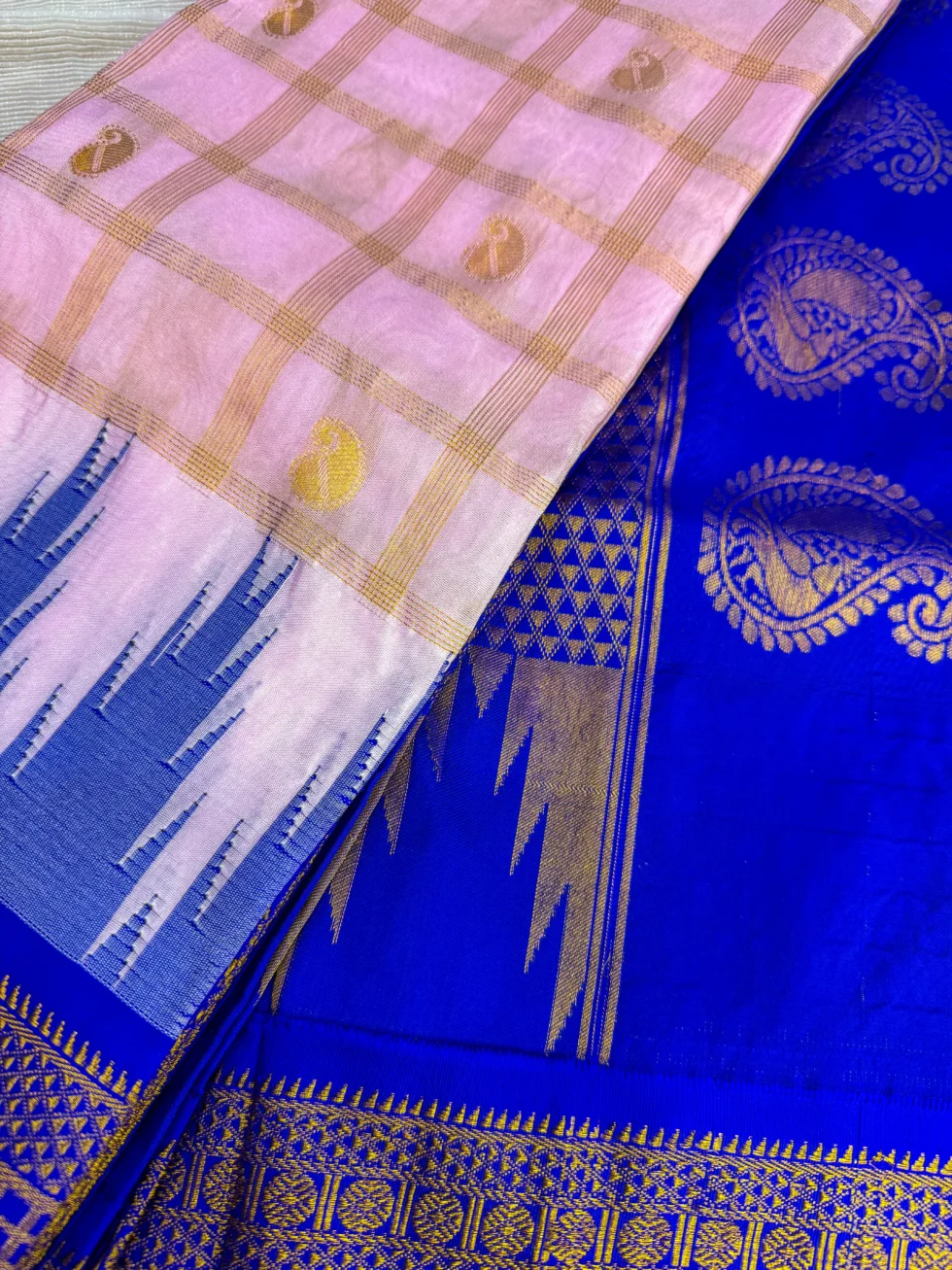 Attachment Details handloom-gadwal-silk-saree-in-lavender-pink-and-royal-blue-with-rich-gold-zari-border