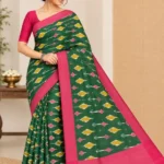 pure-handloom-ikkat-saree-bottle-green-rani-pink